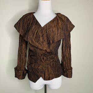 Cachet Brown Crinkle Blouse Jacket Sz 4